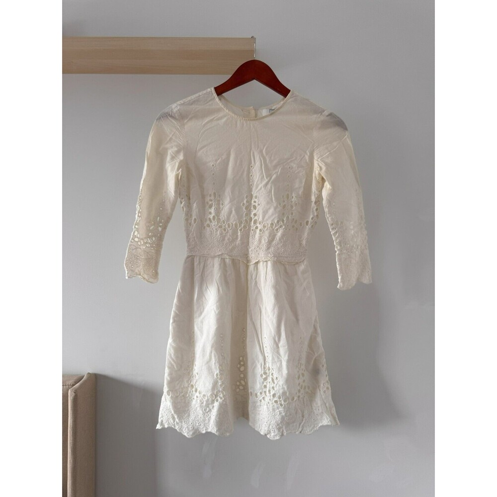 DV by Dolce Vita Womens XS White BabyDoll Lace Mini Dress 3/4 Sleeve Embroidered